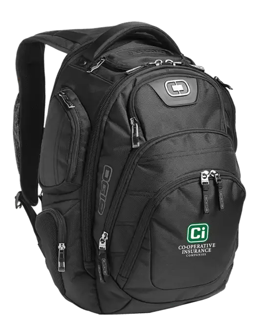 OGIO Black Stratagem Laptop Backpack w/CI Icon Logo