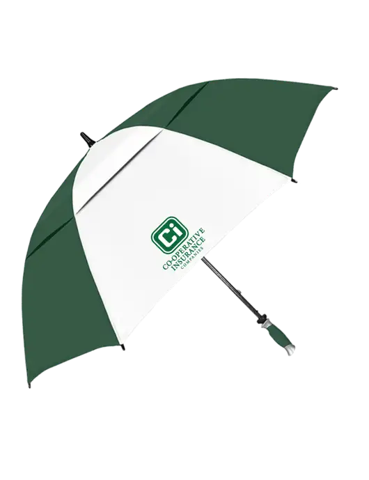 Dark Green/White Vented Typhoon Tamer Golf Umbrella w/CI Icon Logo