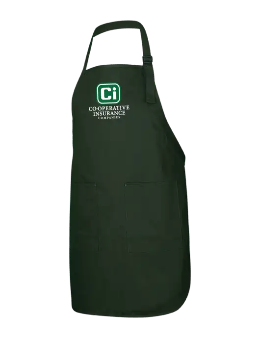 Full-Length Dark Green Apron With Pockets w/CI Icon Logo