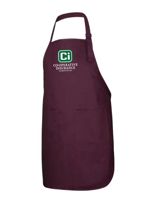 Full-Length Maroon Apron With Pockets w/CI Icon Logo