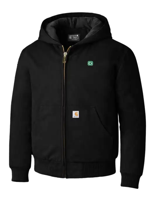 Carhartt Black Quilted-Flannel-Lined Duck Active Jacket w/CI Icon Logo