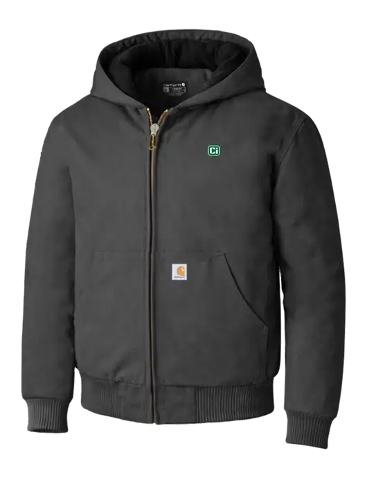 Carhartt Dark Grey Quilted-Flannel-Lined Duck Active Jacket w/CI Icon Logo