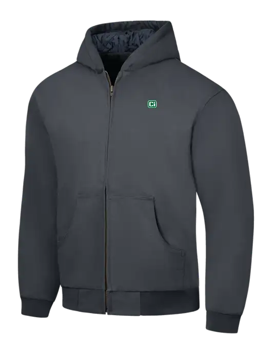 CornerStone Charcoal Duck Cloth Hooded Work Jacket w/CI Icon Logo