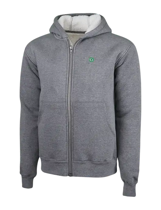 Cornerstone Grey Heather Heavyweight Sherpa Lined Hooded Fleece Jacket w/CI Icon Logo