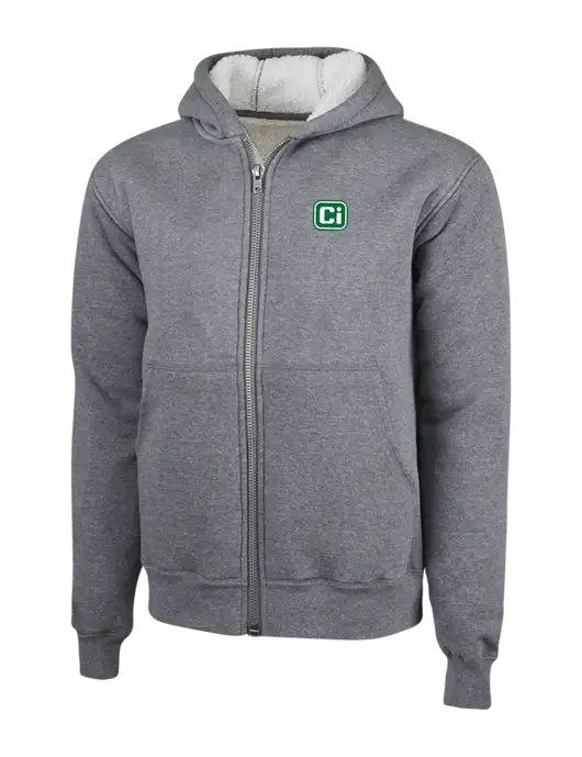 Cornerstone Grey Heather Heavyweight Sherpa Lined Hooded Fleece Jacket w/CI Icon Logo