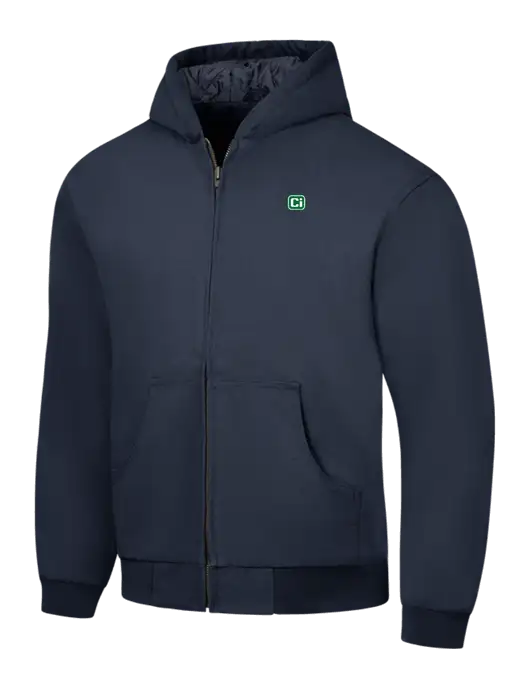 CornerStone Navy Duck Cloth Hooded Work Jacket w/CI Icon Logo