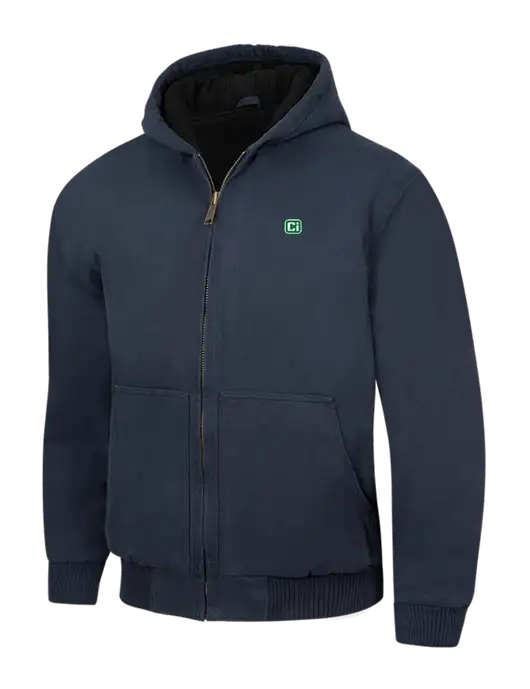 CornerStone Navy Washed Duck Cloth Insulated Hooded Work Jacket w/CI Icon Logo