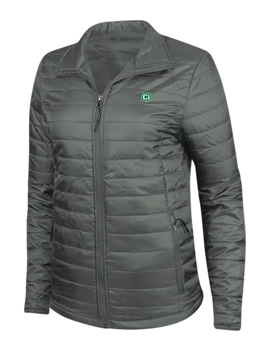 Dark Grey Womens Puffy Packable Jacket w/CI Icon Logo
