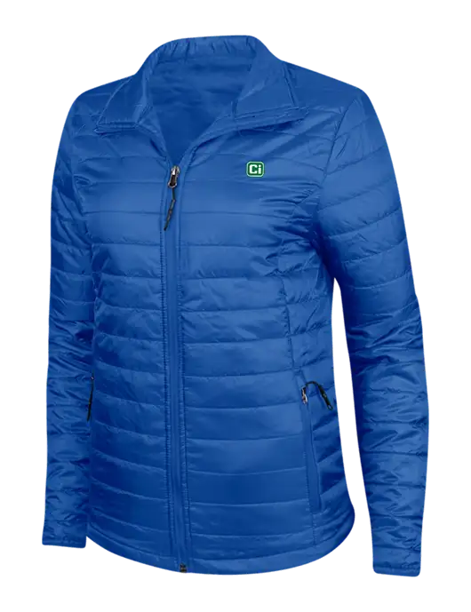 Dark Royal Blue Womens Puffy Packable Jacket w/CI Icon Logo
