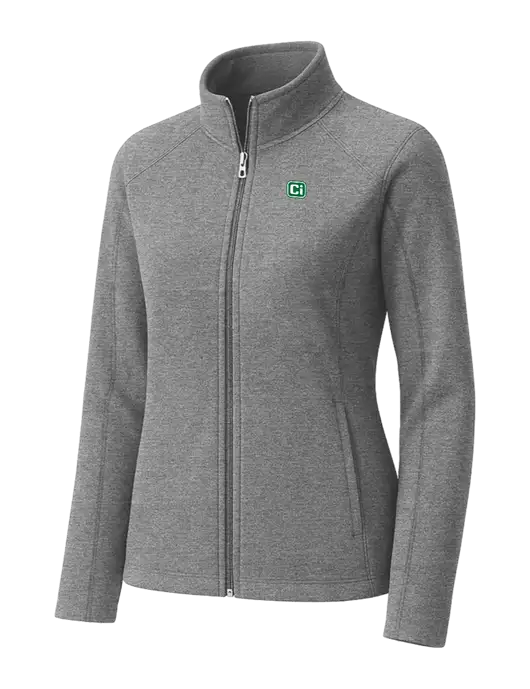 Medium Grey Womens Heather Microfleece Full-Zip Jacket w/CI Icon Logo