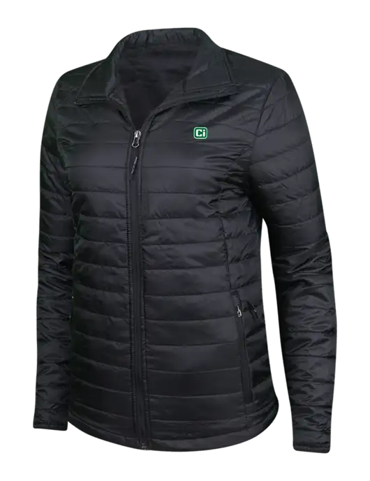 Womens Black Puffy Packable Jacket w/CI Icon Logo